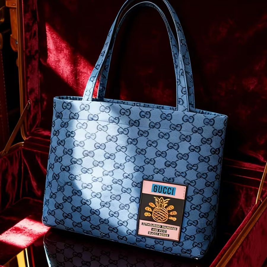 Tote Bag Beach - Сумка GUCCI женская, холщовая, светло-серого или